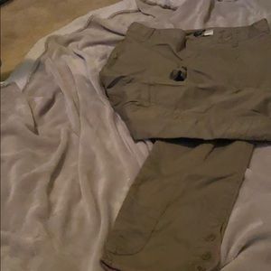 J Crew stretch green pants w Moto details